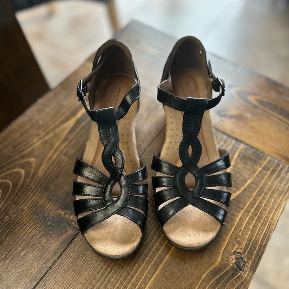 Rockport Black Strappy Vintage Sandals Low Heel - Picture 2 of 5